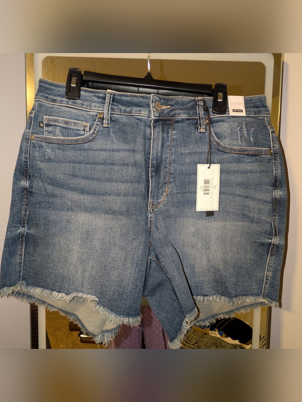 Judy Blue Medium Blue Distressed Denim Ankle Shorts